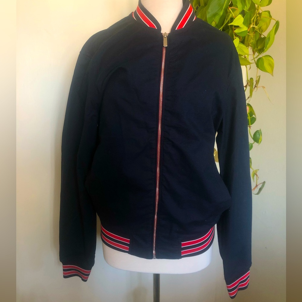 Zara RIBBED BOMBER JACKET - ZARA MEN - UNISEX - SIZE M - NAVY